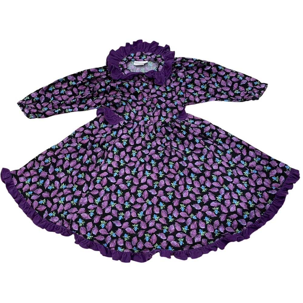 Wee Clancy VTG Dress 6x Purple Floral Feather Cotton San Francisco Girls 1990s
